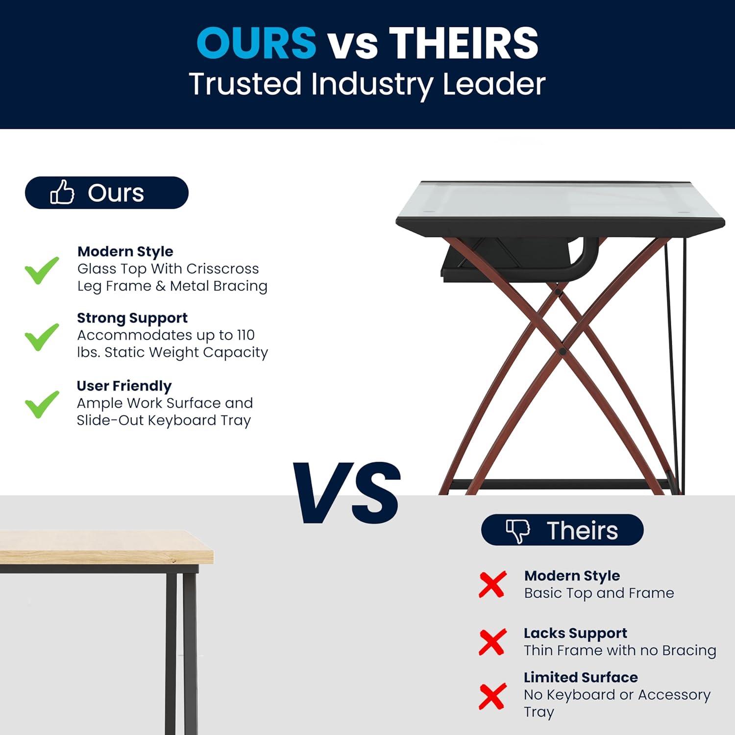 Flash Furniture Jude Tempered Glass Computer Desk with Pull-Out Keyboard Tray, Cherry/Clear