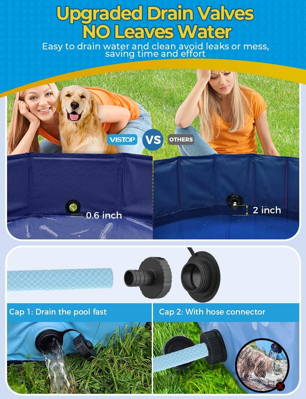 VISTOP Jumbo Foldable Dog Pool, Hard Plastic Shell Portable Swimming Pool for Dogs Cats and Kids Pet Puppy Bathing Tub Collapsible Kiddie Pool (77inch.D x 15.7inch.H, Blue)