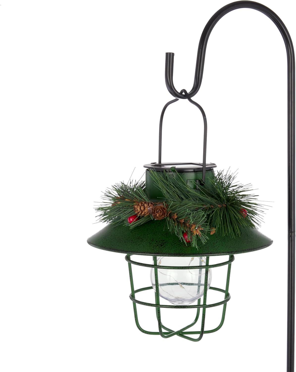 Alpine Corporation 9" x 36" Metal Holiday Lantern with Shepherd's Hook, Green