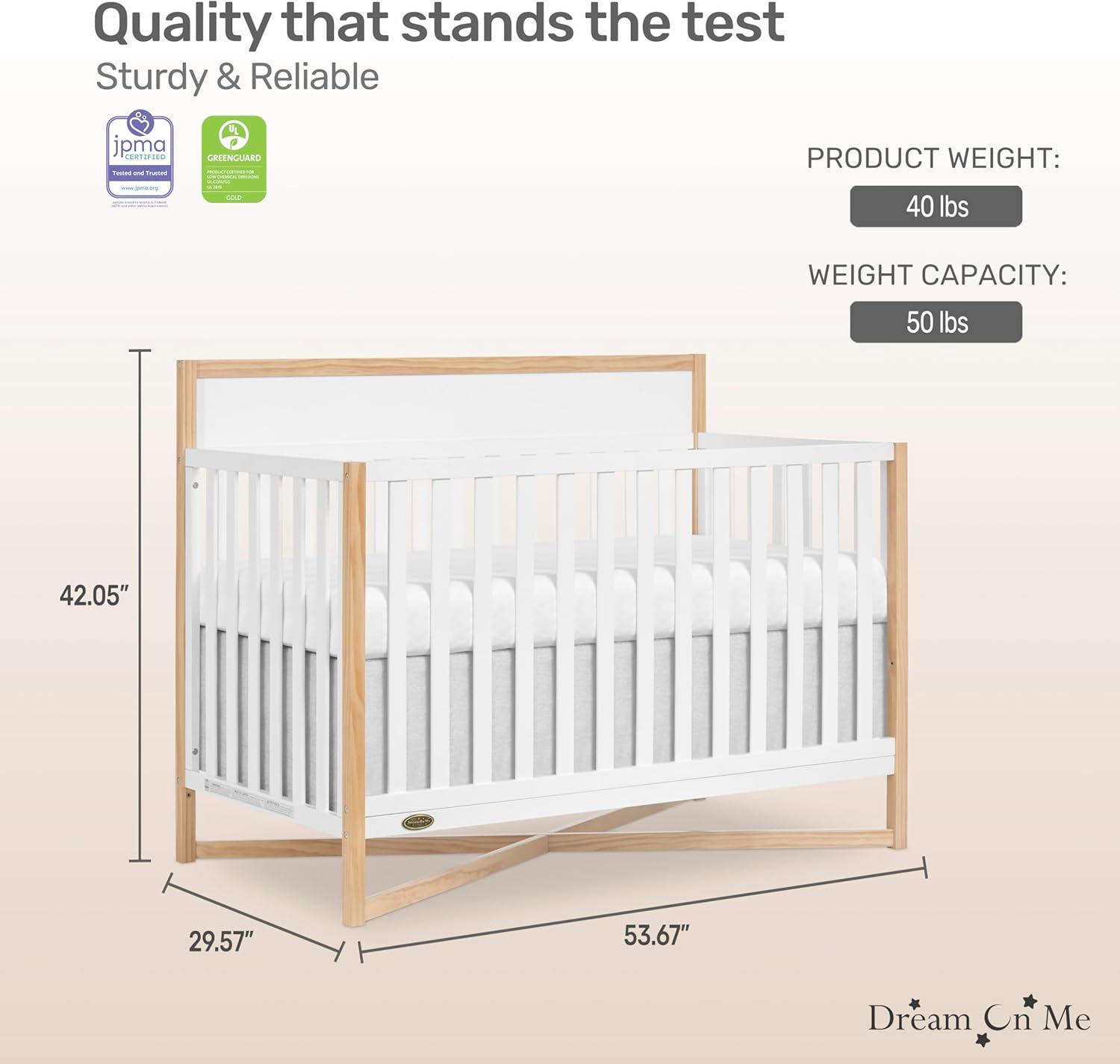 Dream On Me Owen 5-in-1 Convertible Crib, Vintage White Oak
