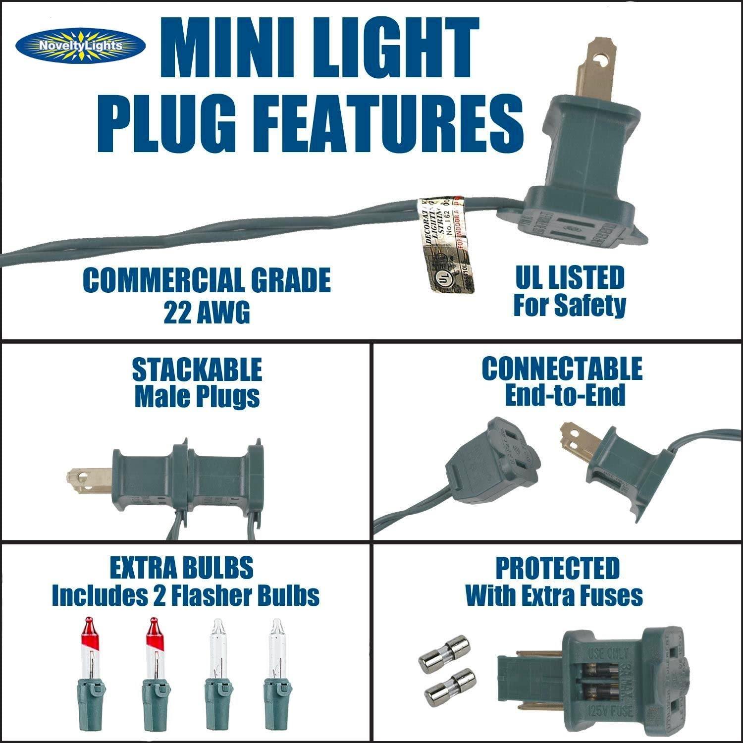 Novelty Lights 11 Feet 50 Bulbs Incandescent Mini Lights, Green on Green Wire with 2.5" Spacing, UL Listed for Indoor/Outdoor Use, Connectable