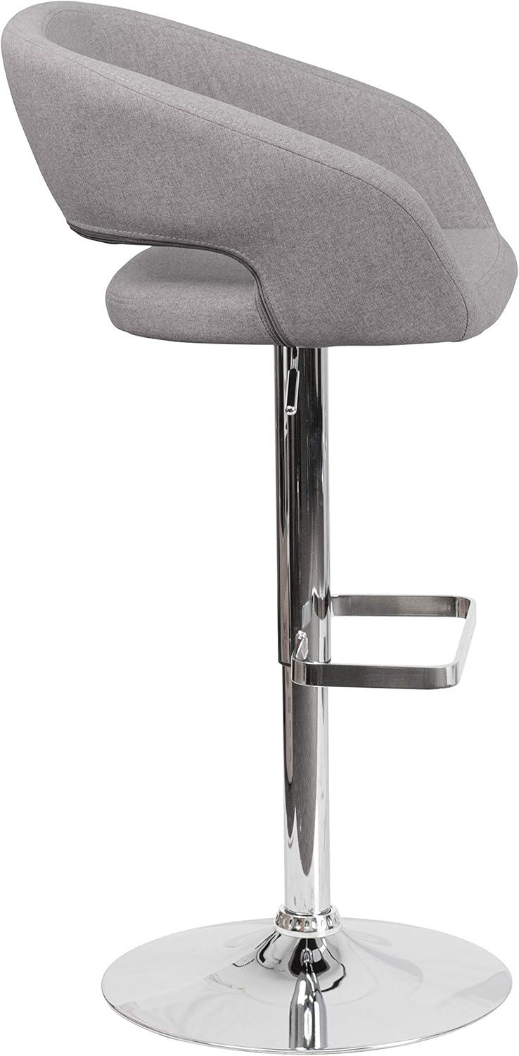 Erik Contemporary Gray Fabric Swivel Barstool with Adjustable Height and Chrome Base