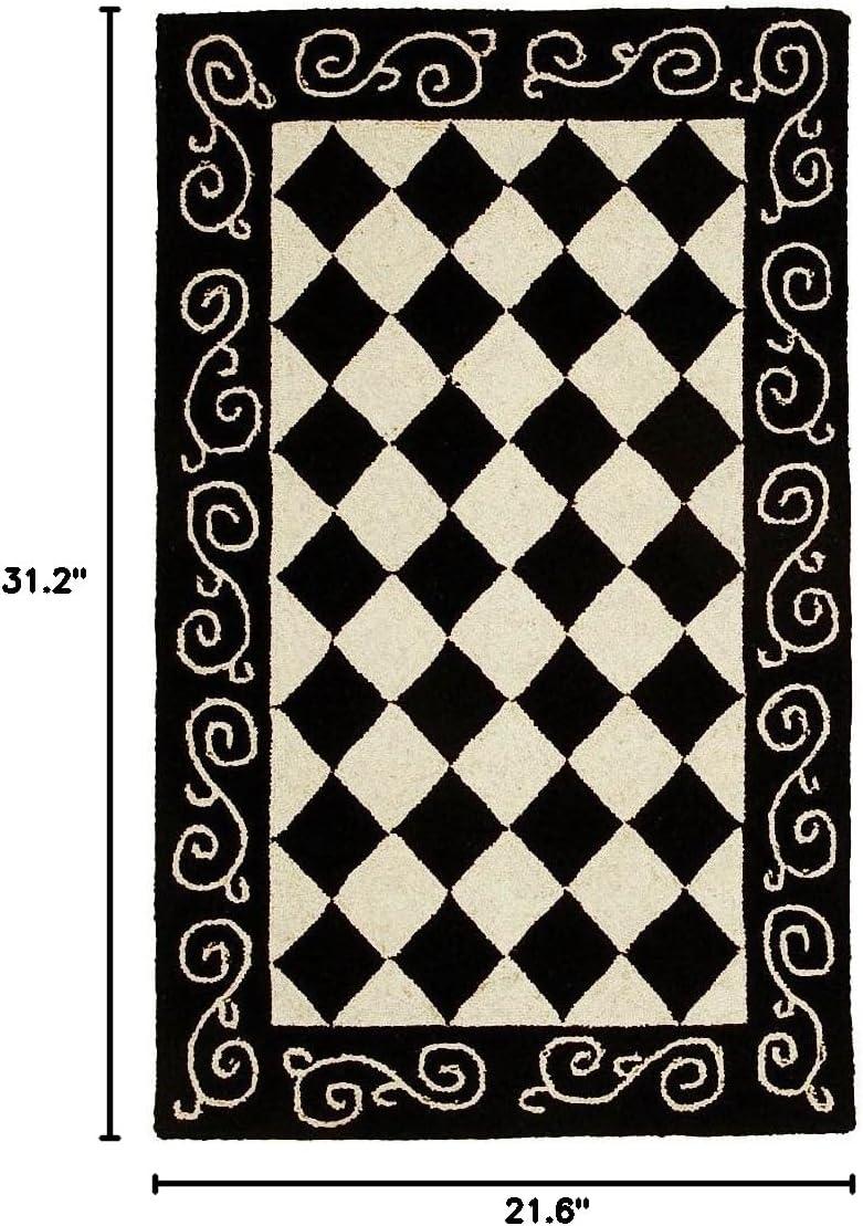 SAFAVIEH Chelsea Marilou Checkered Wool Area Rug, Black/Ivory, 1'8" x 2'6"