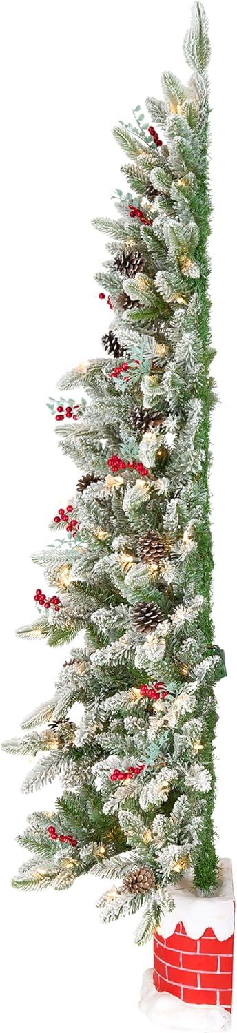 5-Foot White Flocked Pine Half Christmas Tree with Lights