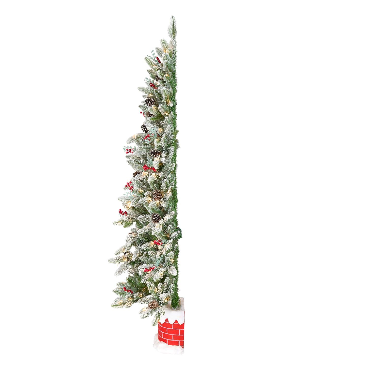 5-Foot White Flocked Pine Half Christmas Tree with Lights
