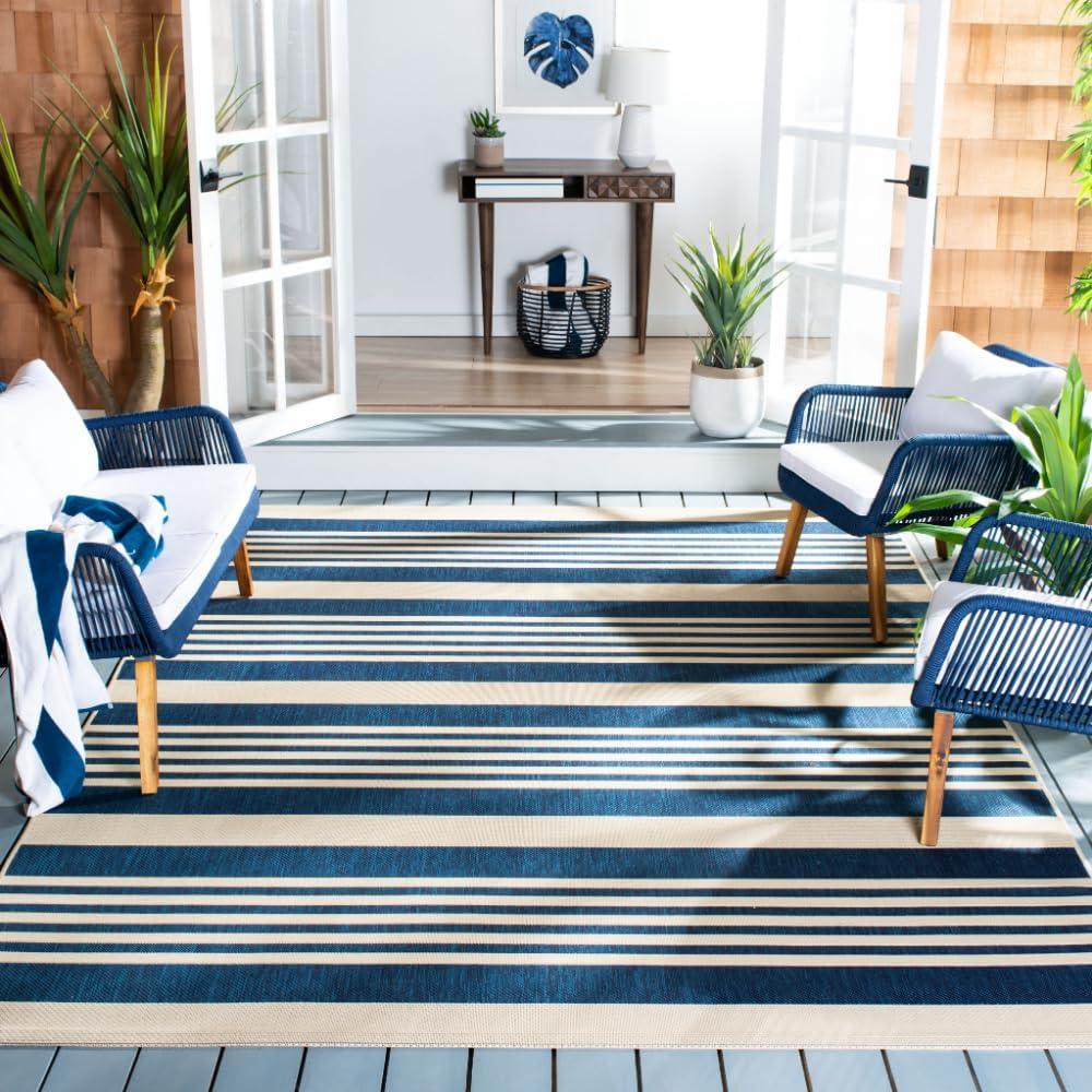 Courtyard CY6062 Power Loomed Indoor/Outdoor Area Rug - Navy/Beige - 8'9"x11'9" - Safavieh.