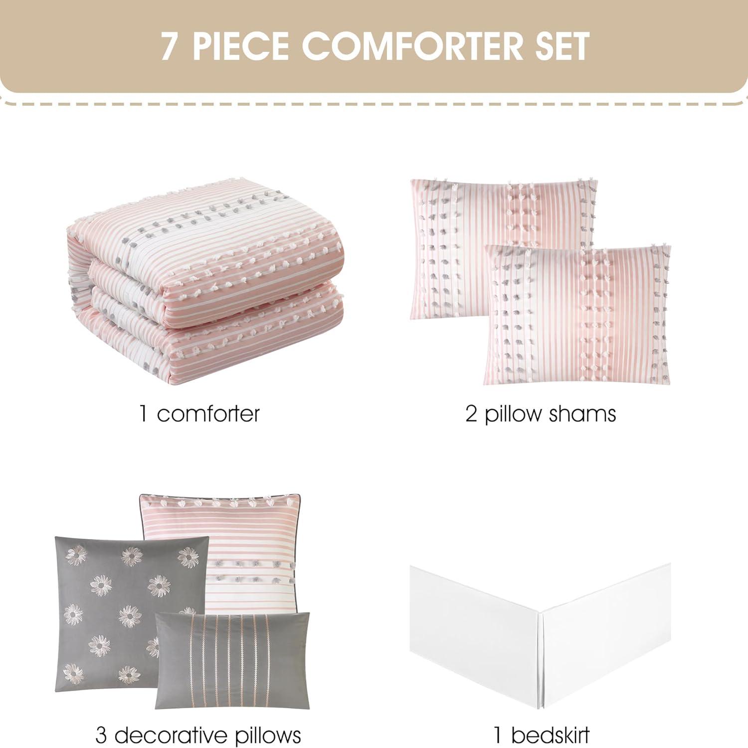 Clarion Pink 7 Piece Chic Striped Comforter Set