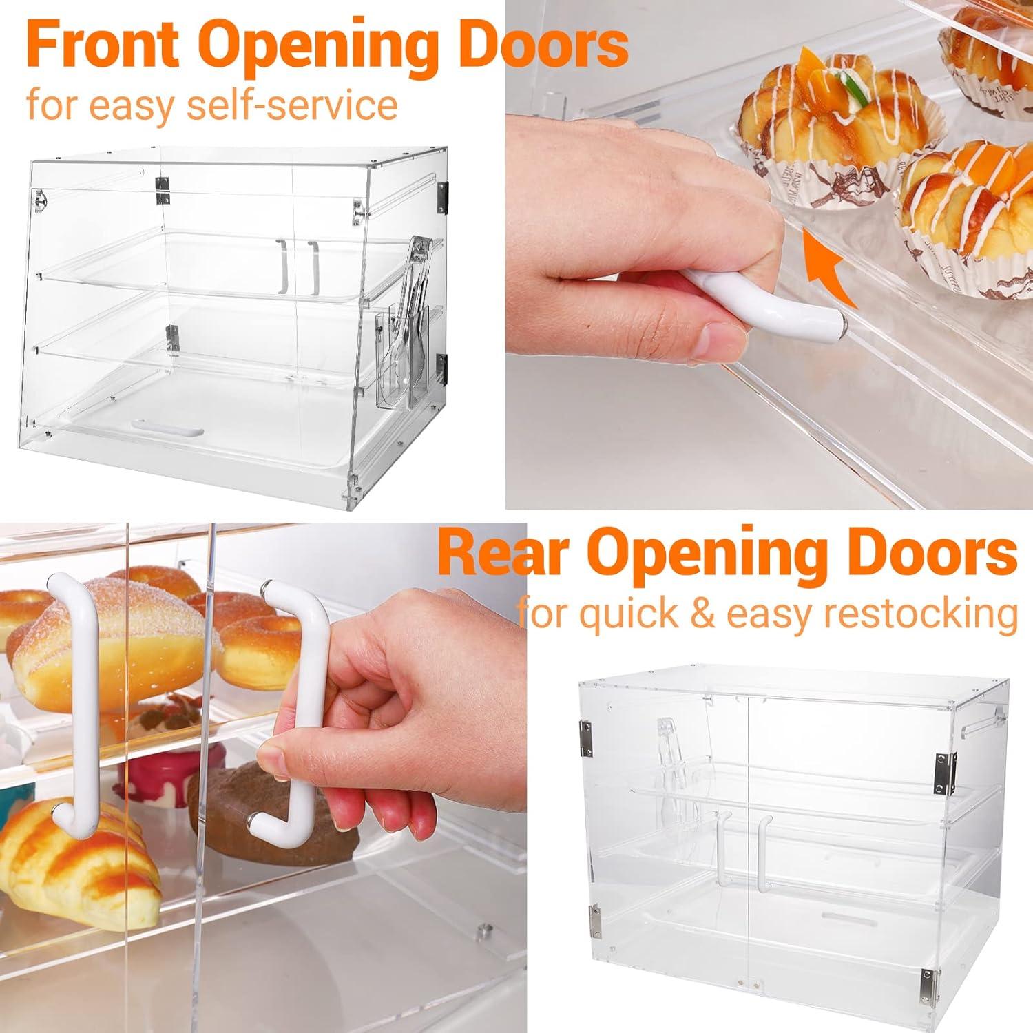 Clear Acrylic 3-Tray Countertop Bakery Display Case with Serving Tong