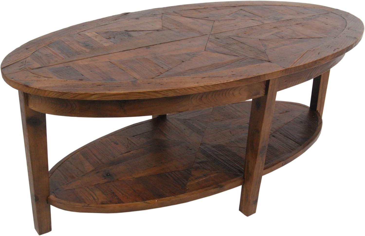 Alaterre Furniture 48-Inch Natural Revive Oval Coffee Table with Storage Shelf – Rustic Wood Accent and Farmhouse Style for Living Room