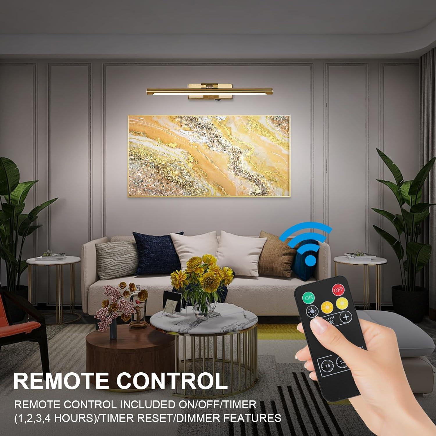 Modern LED Picture Light Dimmable 15.75 "Brass Picture Light lampshade can Rotate up or Down 270 Degrees 3 Color Temperature Display Wall Art Light Battery Powered