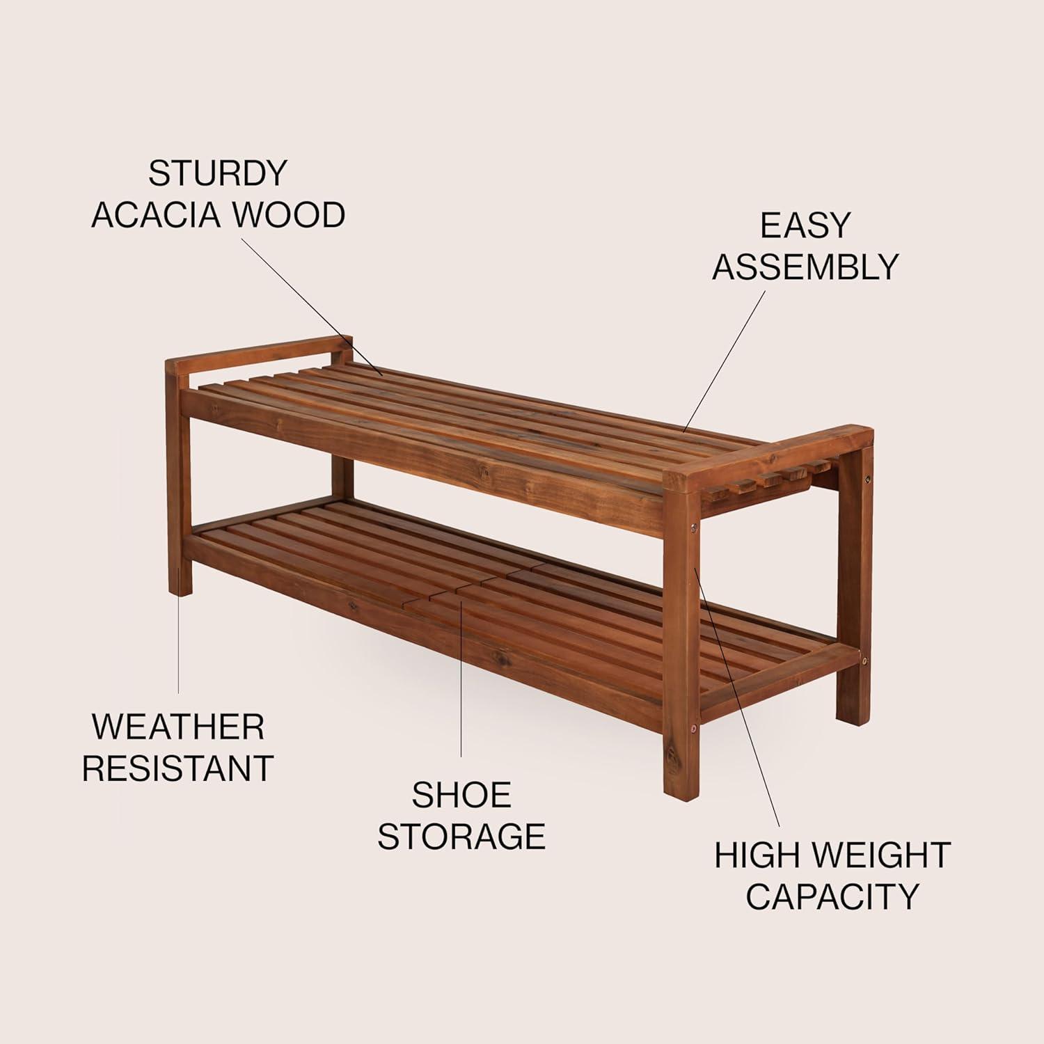 Blane 3-Seat Mid-Century Modern Acacia Wood Slat Outdoor Garden Patio Bench, Teak - JONATHAN Y