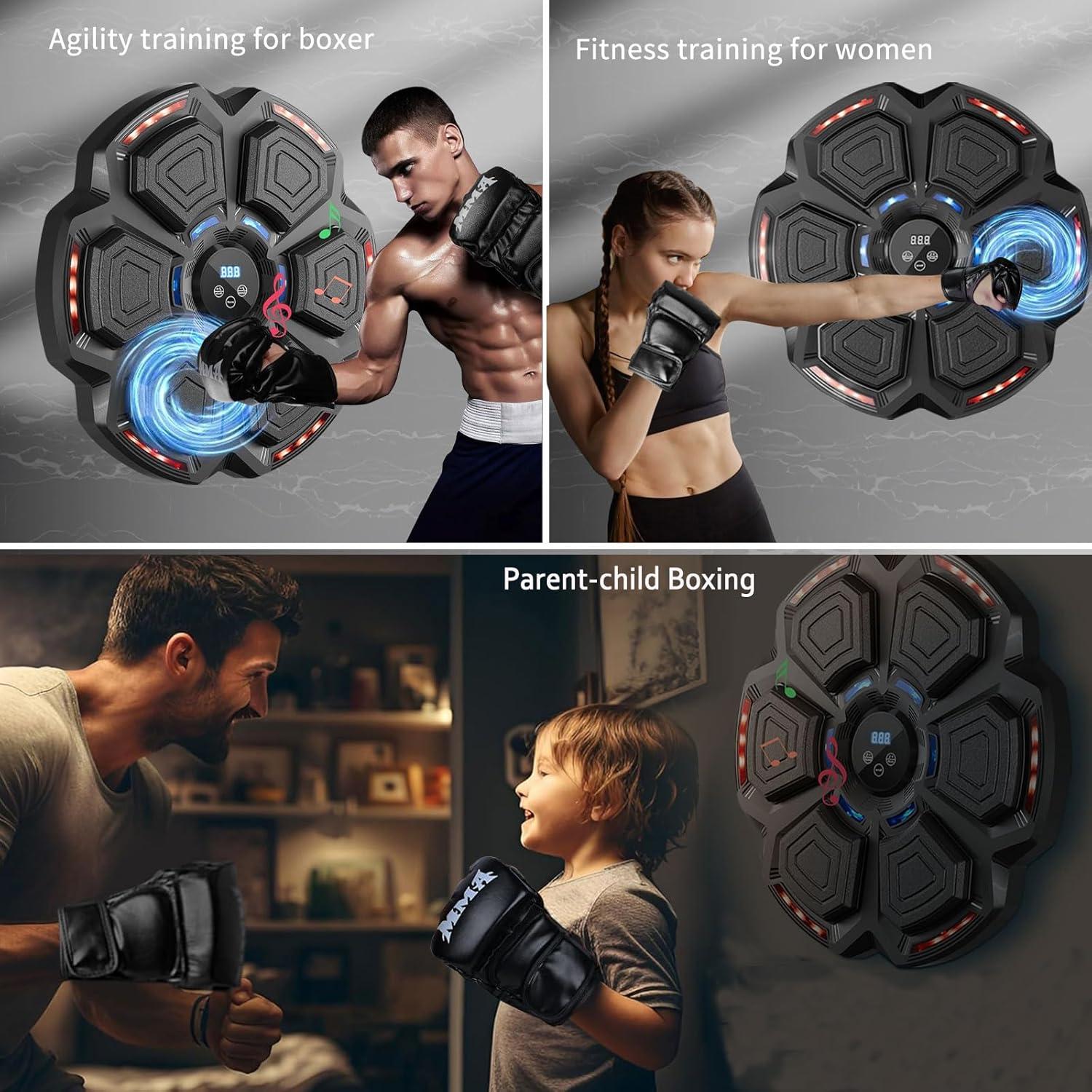 Music Boxing Machine for Adults : Smart Bluetooth Wall Mounted Punching Trainer with Gloves - Interactive Boxing Target - Workout Boxing Equipment for Home Gym Office