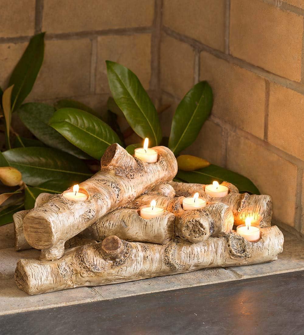 Brushed Birch Resin Log Tabletop Candelabra