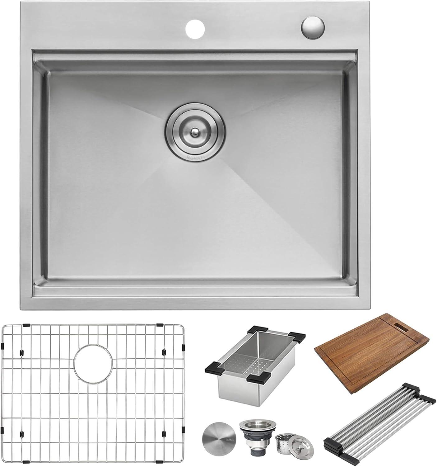 Ruvati 25 x 22 inch Workstation Topmount Stainless Steel Rounded Corners Ledge Kitchen Sink