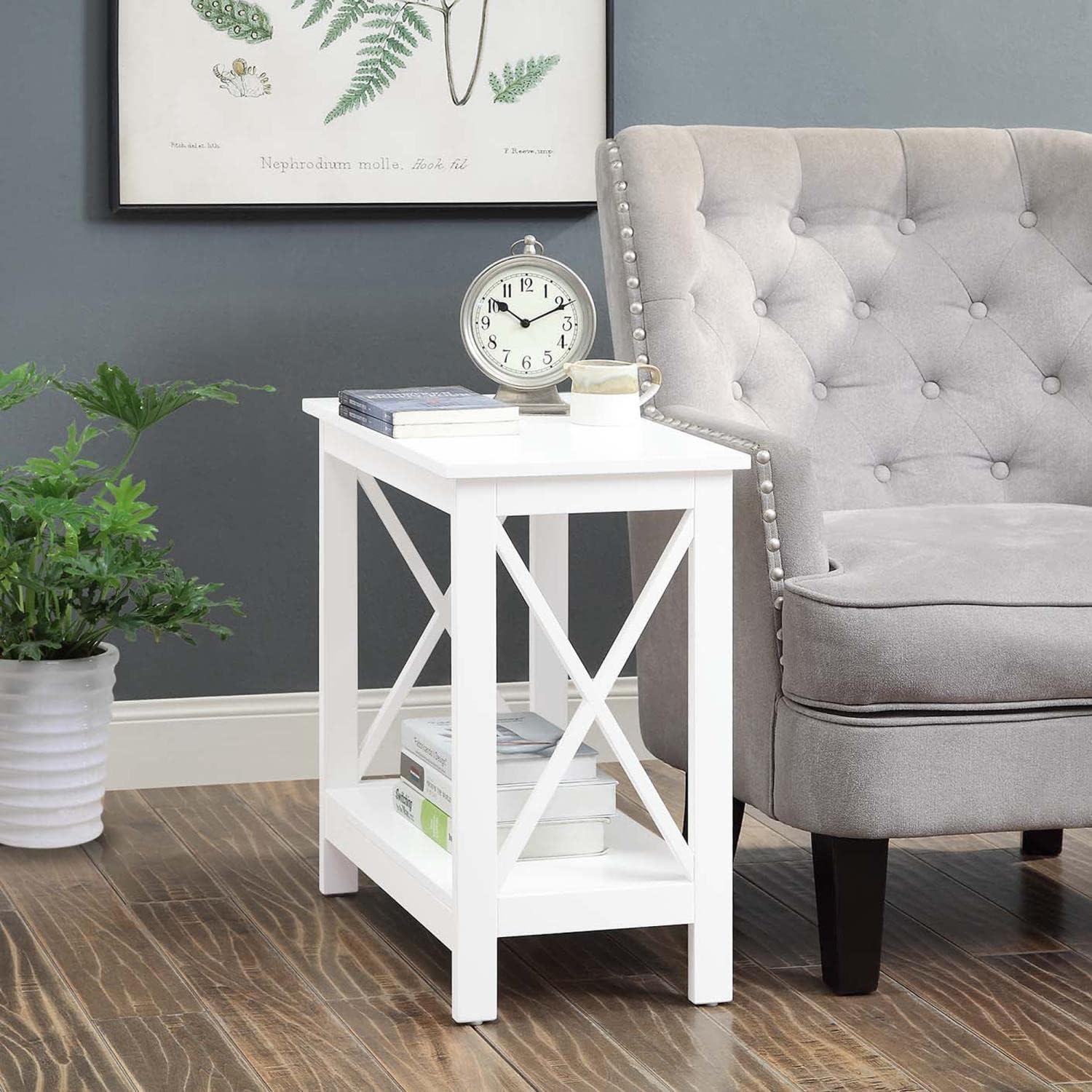 Oxford Chairside End Table with Shelf, White