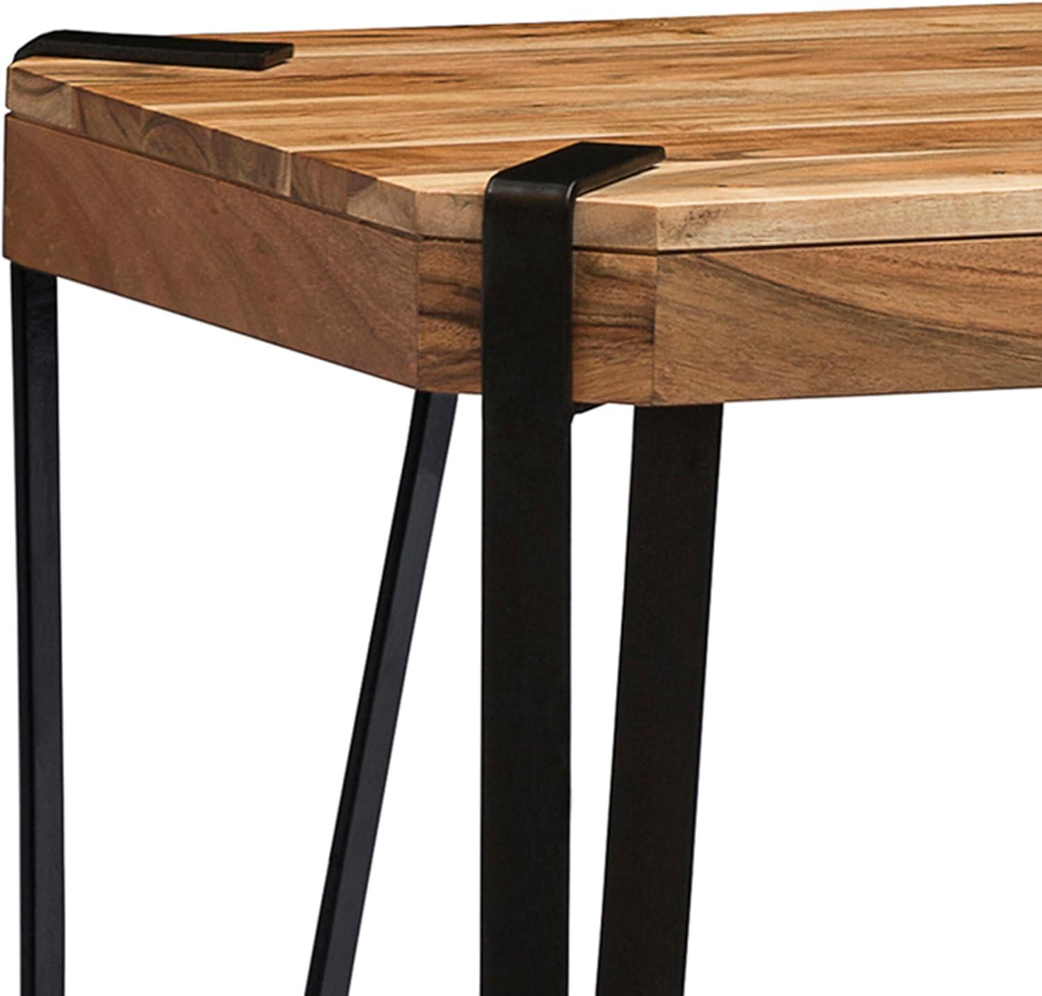 Alaterre Furniture 28" Ryegate Natural Brown Live Edge Solid Wood End Table Metal And Wood