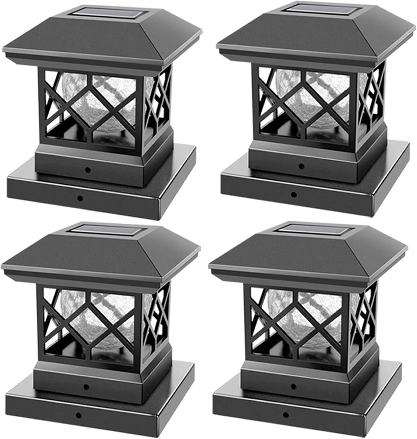 TWINSLUXES Solar Post Cap Lights Outdoor - Waterproof LED Fence Post Solar Lights for 3.5x3.5/4x4/5x5 Wood Posts in Patio, Deck or Garden Decoration 4 Pack