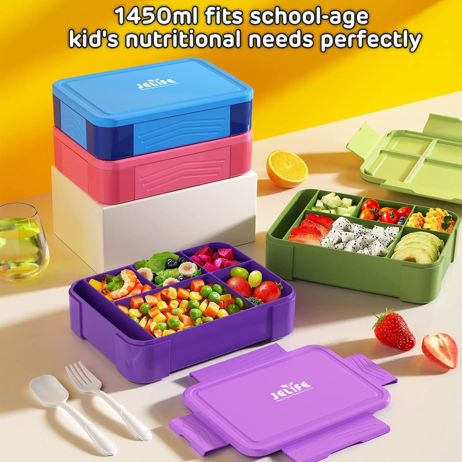 JYPS Bento Box for Kids,Leak-Proof Kids Lunch Box with 6 Compartments,Sauce Container,Utensils,BPA Free Microwave/Dishwasher Safe Lunch Container for Girls and Toddlers Back to School-Purple Mermaid