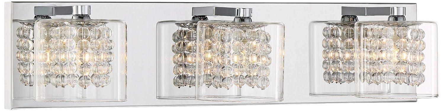 Possini Euro Design Coco Modern Wall Light Chrome Hardwire 20 1/2" 3-Light Fixture Clear Glass Crystal for Bedroom Bathroom Vanity Reading Living Room