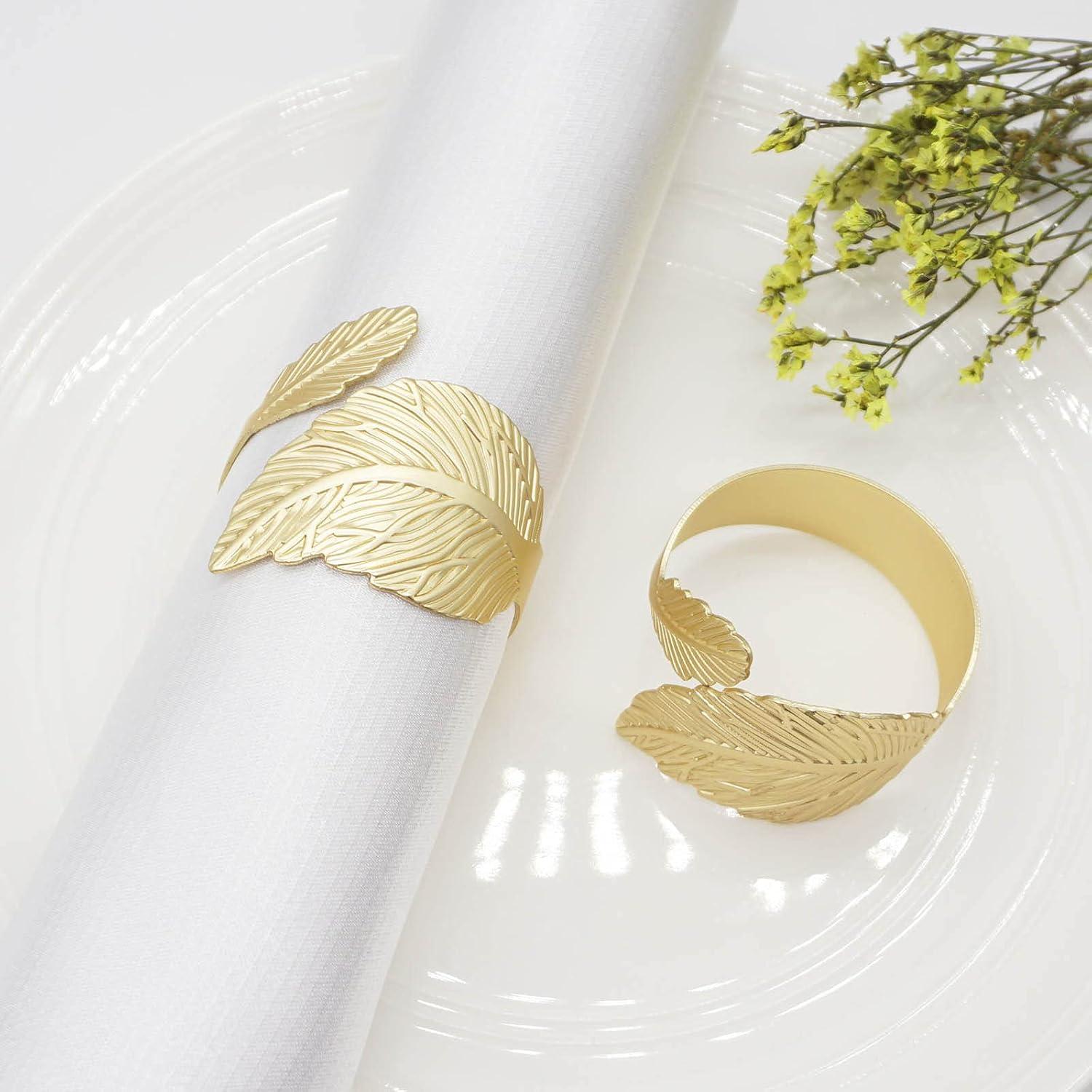 Golden Leaf Metal Napkin Rings Set of 6