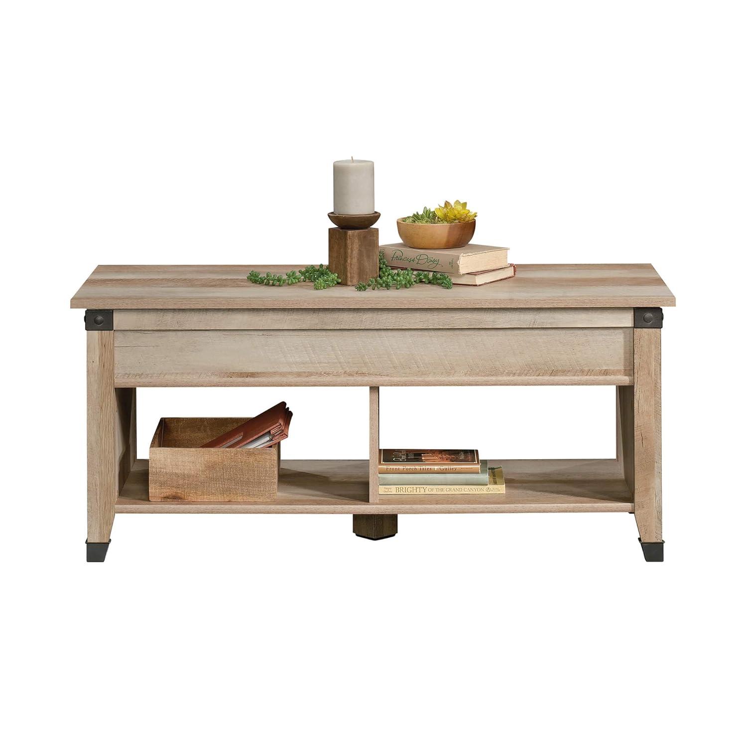 Sauder Carson Forge Lift Top Coffee Table Lintel Oak: Traditional Style, Particle Board, Paper Veneer, 5 Year Warranty