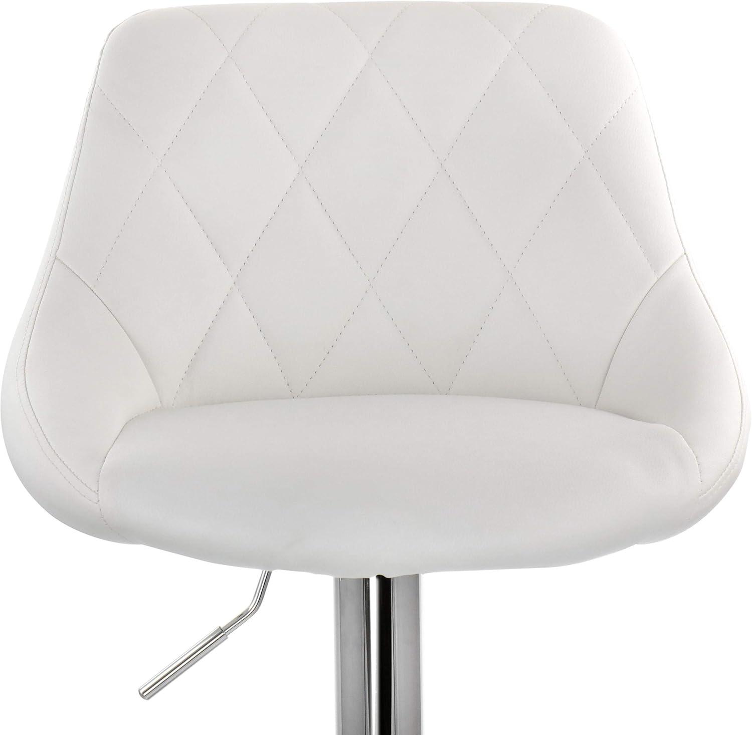 Elama 2 Piece Diamond Stitched Faux Leather Bar Stool in White with Chrome Base  and Adjustable Height