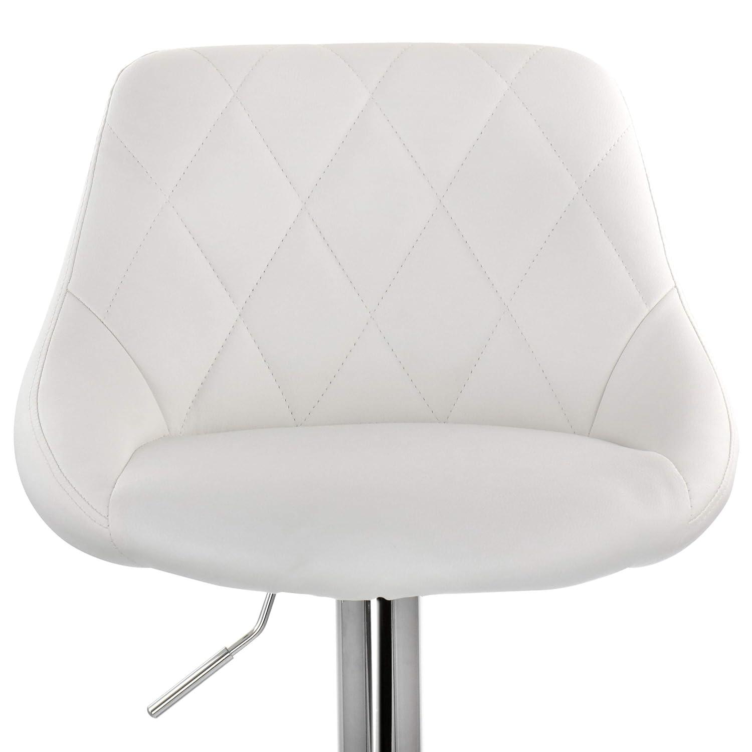 Elama 2 Piece Diamond Stitched Faux Leather Bar Stool in White with Chrome Base  and Adjustable Height