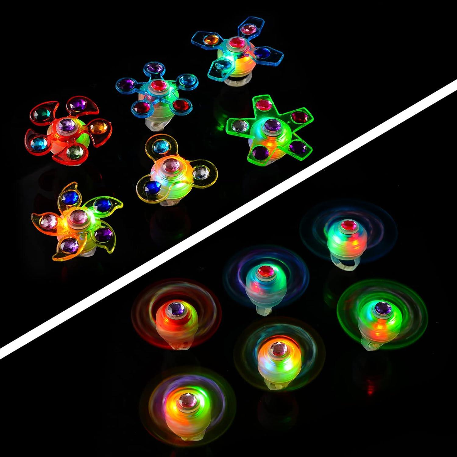 24 Pack LED Light Up Fidget Spinners Rings Party Favors for Kids, Christmas Party Favors Prizes Box Toys Birthday Gifts Goodie Bag Stuffers Glow in The Dark Party Supplies