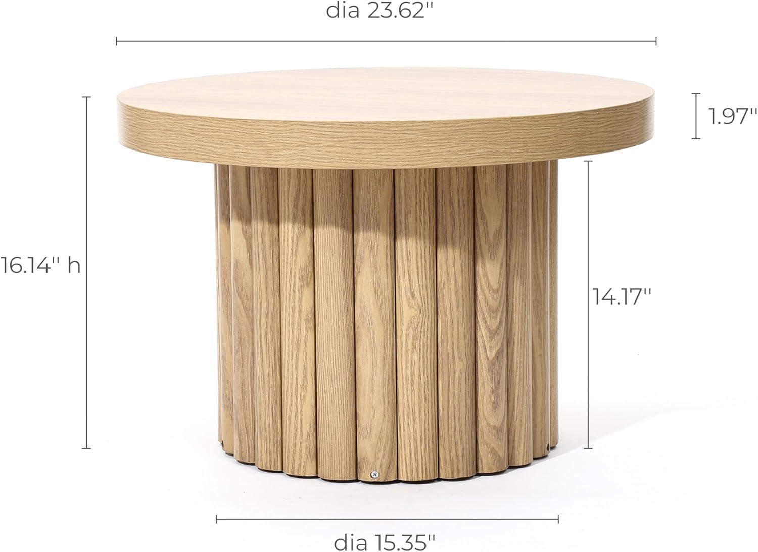 LuxenHome Brown Wood Fluted Round Coffee Table