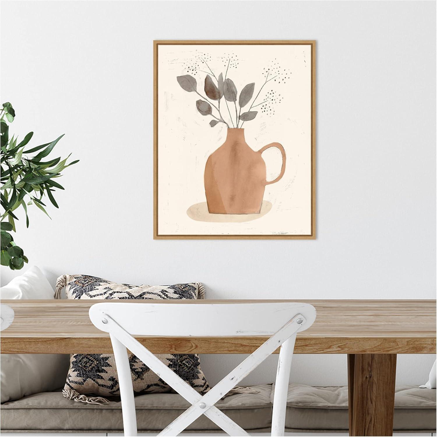 16" x 20" La Planta II Floral Vase by Victoria Barnes Framed Canvas Wall Art - Amanti Art: Botanical Lithograph, Modern Decor