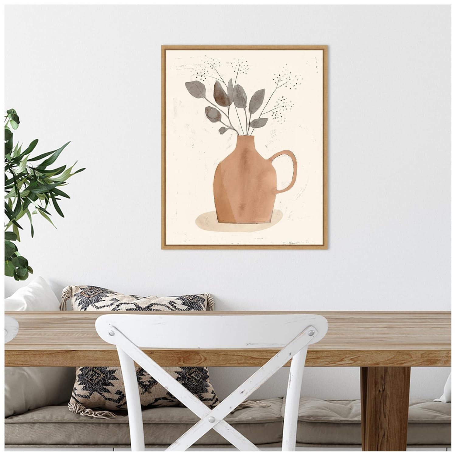 16" x 20" La Planta II Floral Vase by Victoria Barnes Framed Canvas Wall Art - Amanti Art: Botanical Lithograph, Modern Decor
