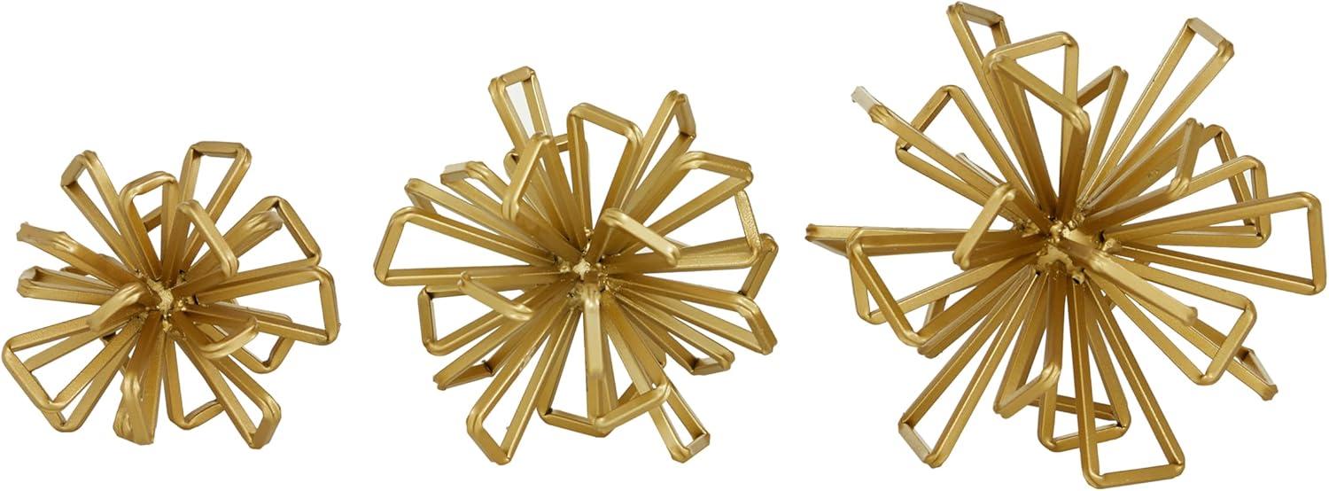 Olivia & May Set of 3 Geometric 3D Star Metal Sculptures Gold: Iron Tabletop Decor, Indoor Accent