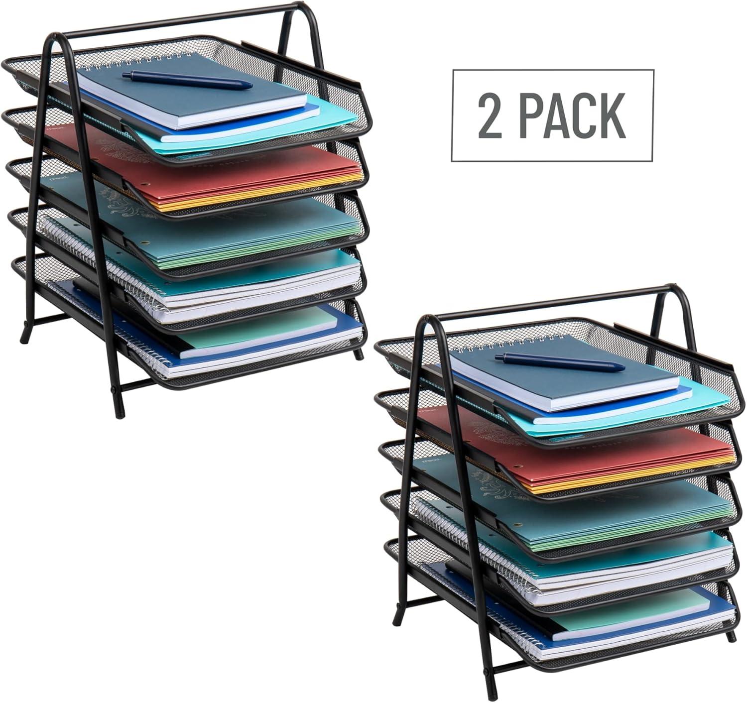 Mind Reader 5-Tier Paper Tray, Desktop Organizer, File Storage, Office, Metal Mesh, 11.75"L x 14"W x 14.5"H, Set of 2, Black