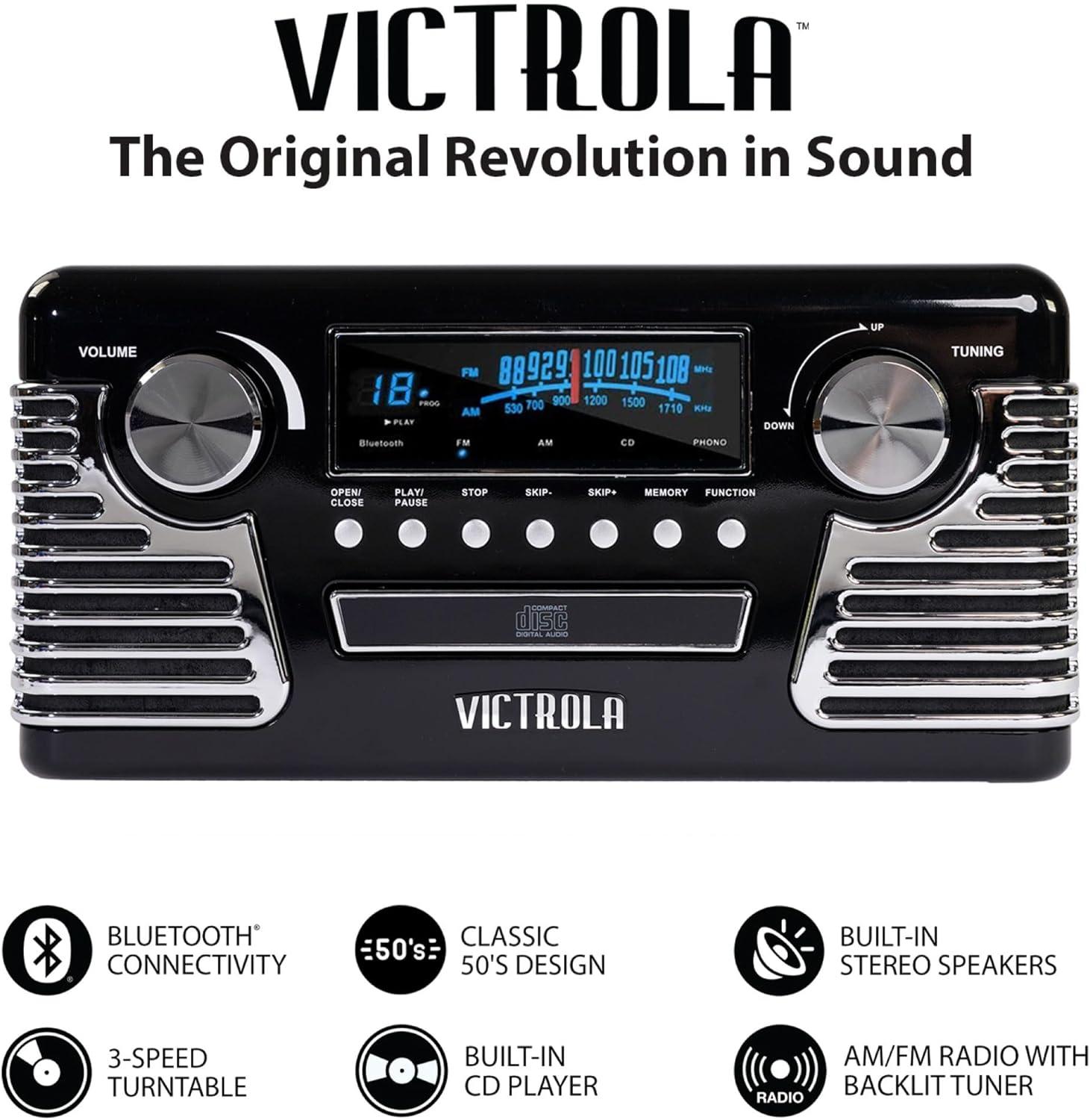 Victrola Retro 3-Speed Bluetooth Record Player - Black