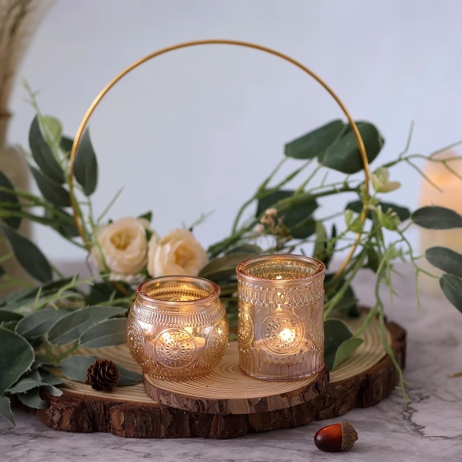 Gold Embossed Glass Tealight Candle Holders Set of 36