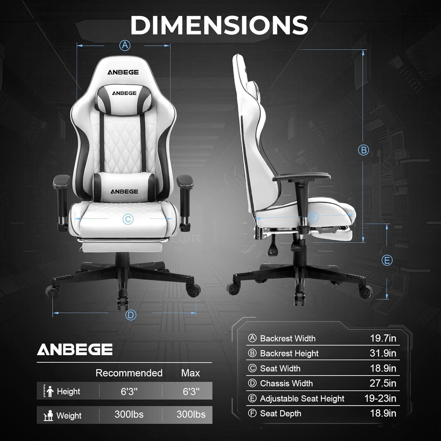 White Ergonomic PU Leather Gaming Chair with Footrest and Lumbar Support