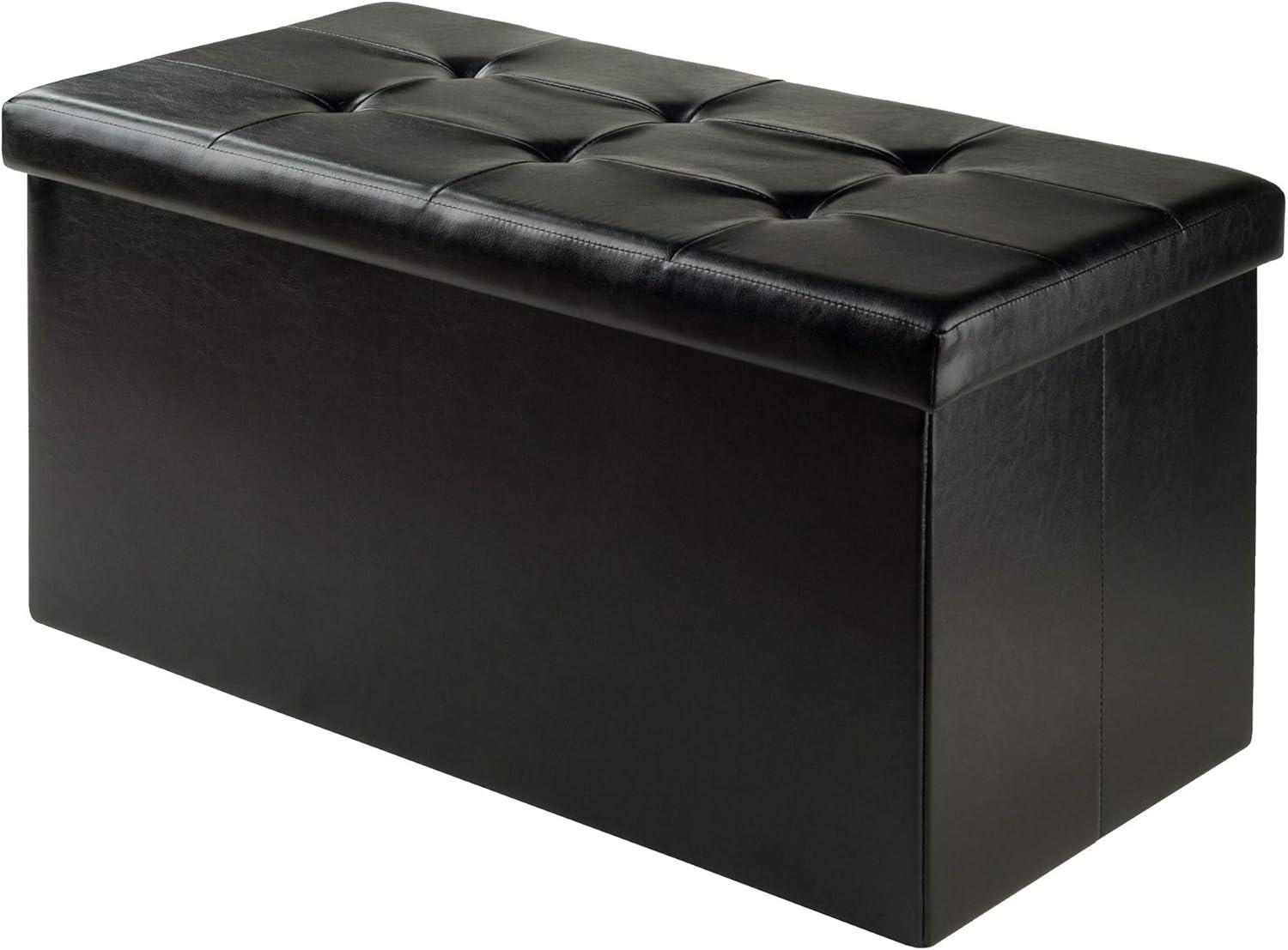 Ashford Transitional Black Faux Leather Storage Ottoman