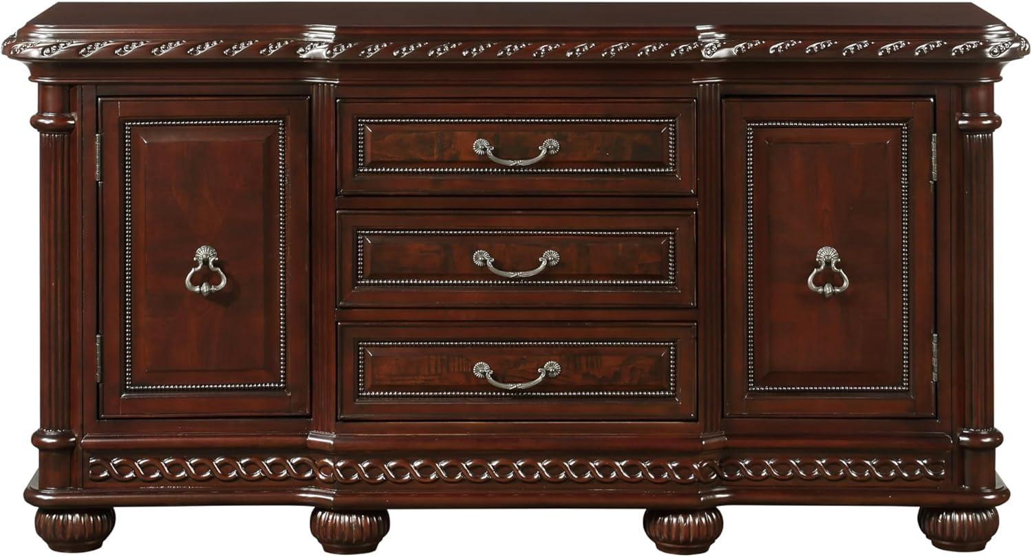 Antoinette Traditional Brown Cherry Mahogany Buffet with 3 Drawers