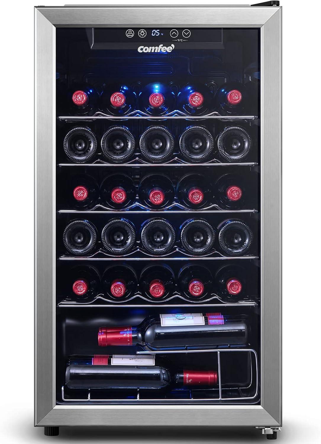 Comfee 18.9-in. 29-Bottle Freestanding Indoor Wine Cooler, Stainless Steel
