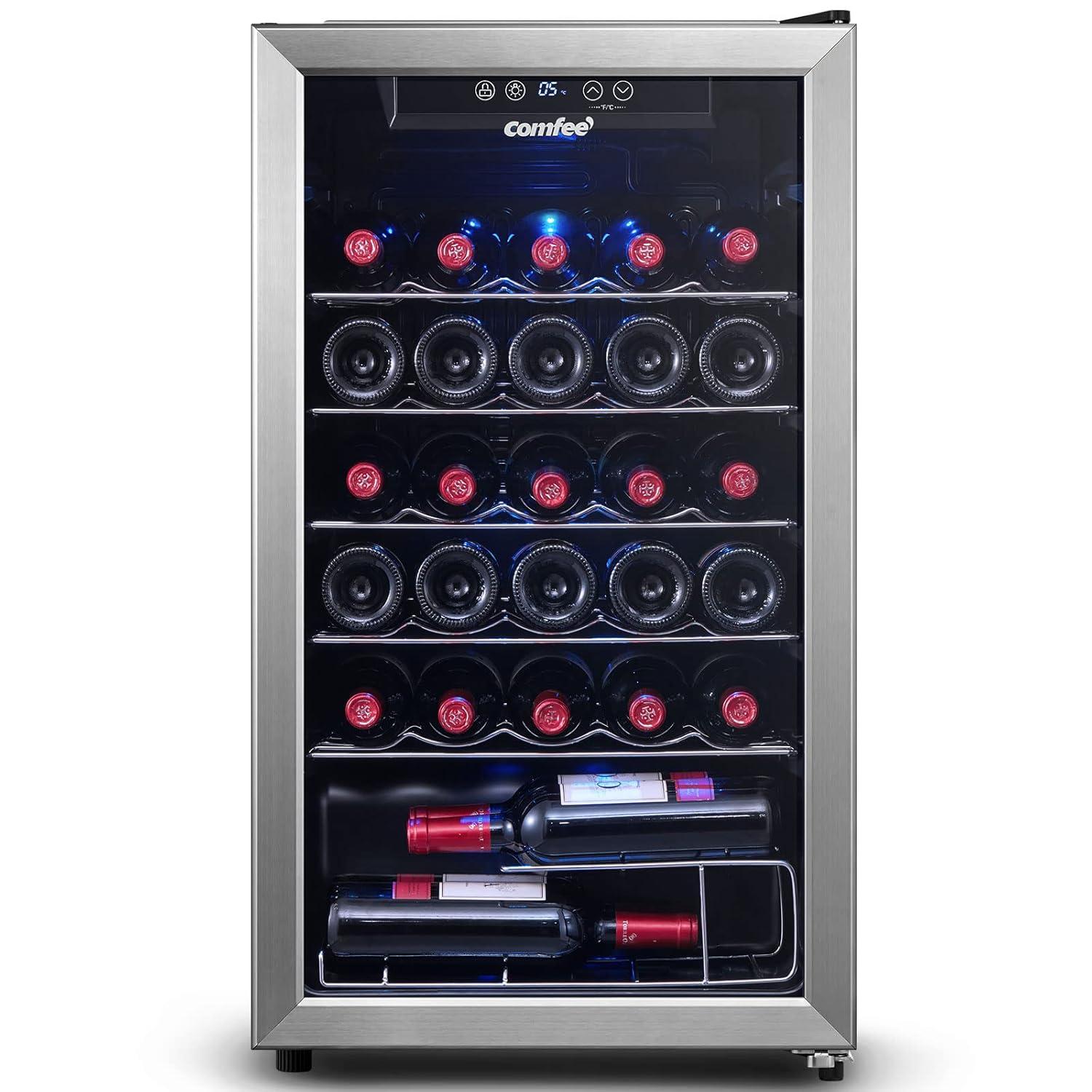 Comfee 18.9-in. 29-Bottle Freestanding Indoor Wine Cooler, Stainless Steel