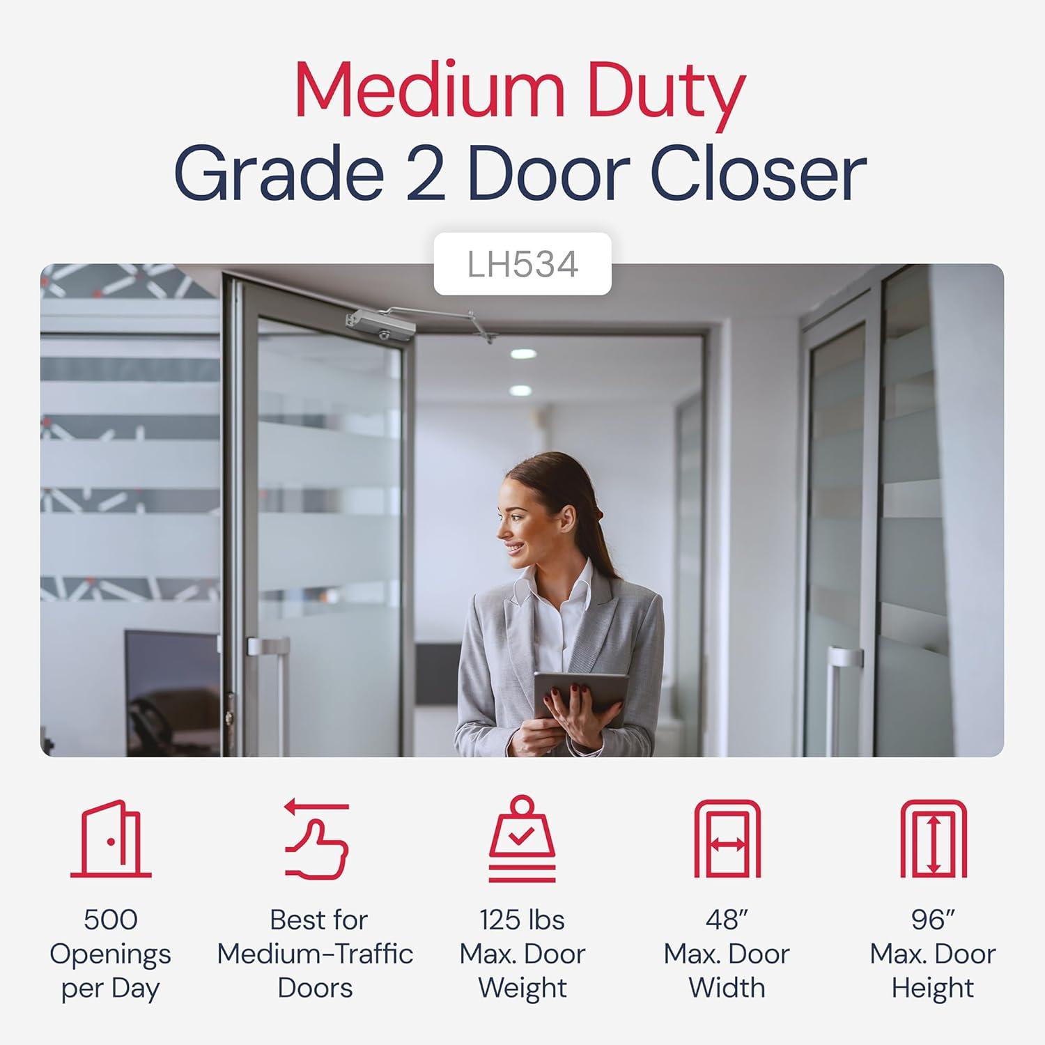 Lawrence Hardware Medium Duty Commercial Door Closer for Interior & Exterior Doors, Aluminum