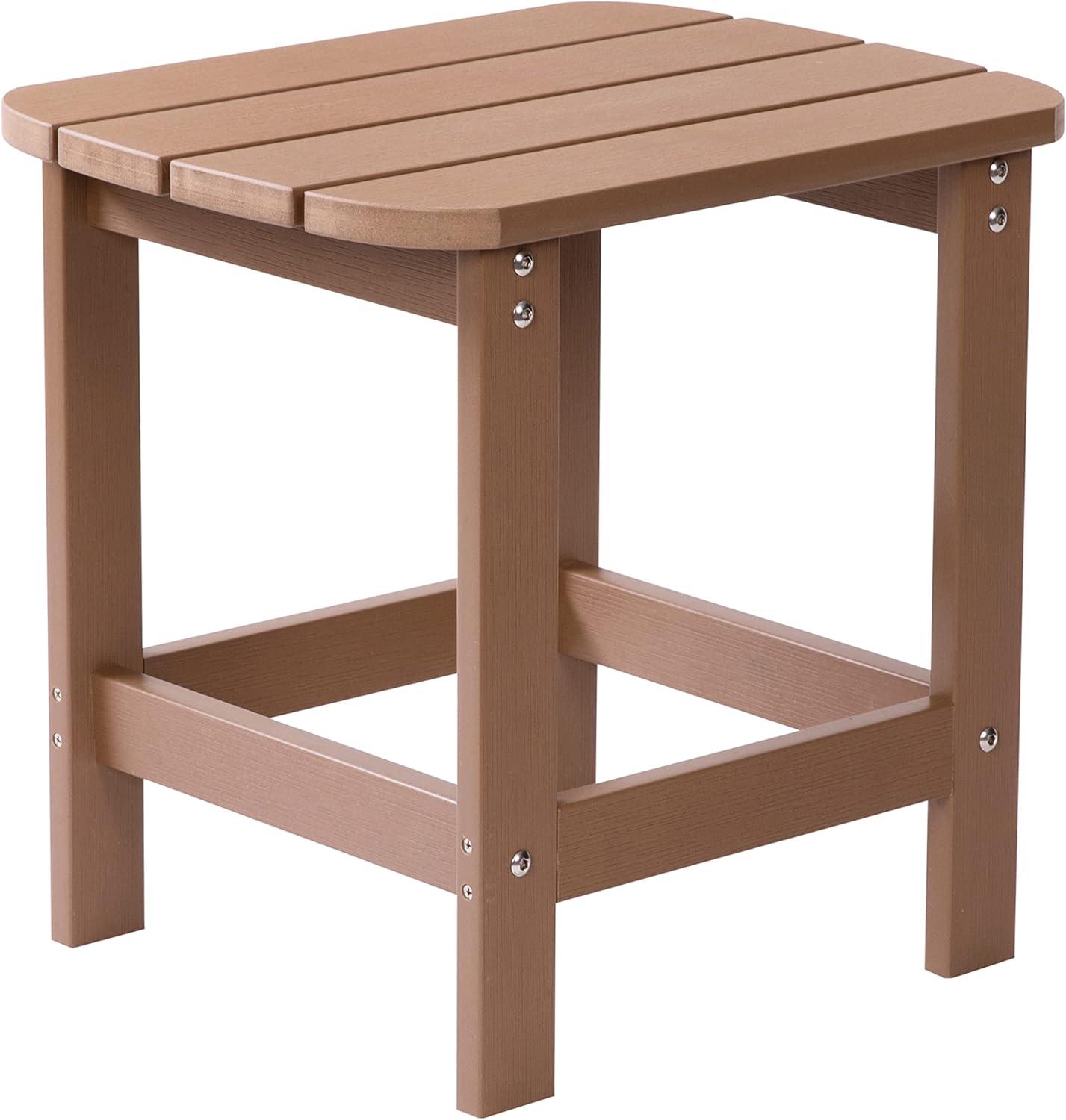 Flash Furniture Charlestown All-Weather Poly Resin Wood Adirondack Side Table in Natural Cedar