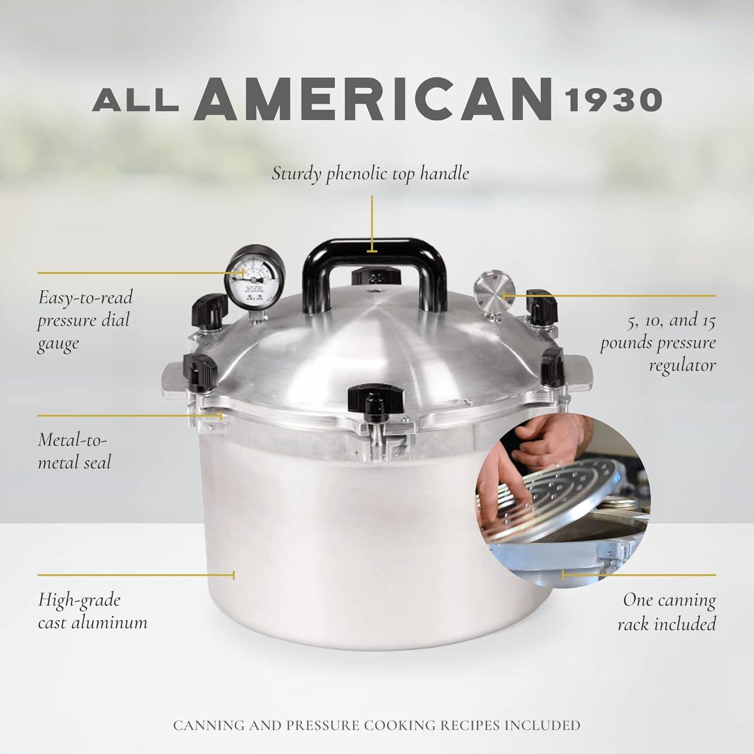 All 1930 Pressure Cooker/Canner 15.5 Quart - Silver 915 - Metal-to-Metal Sealing System Suitable for Gas or Electric Stoves