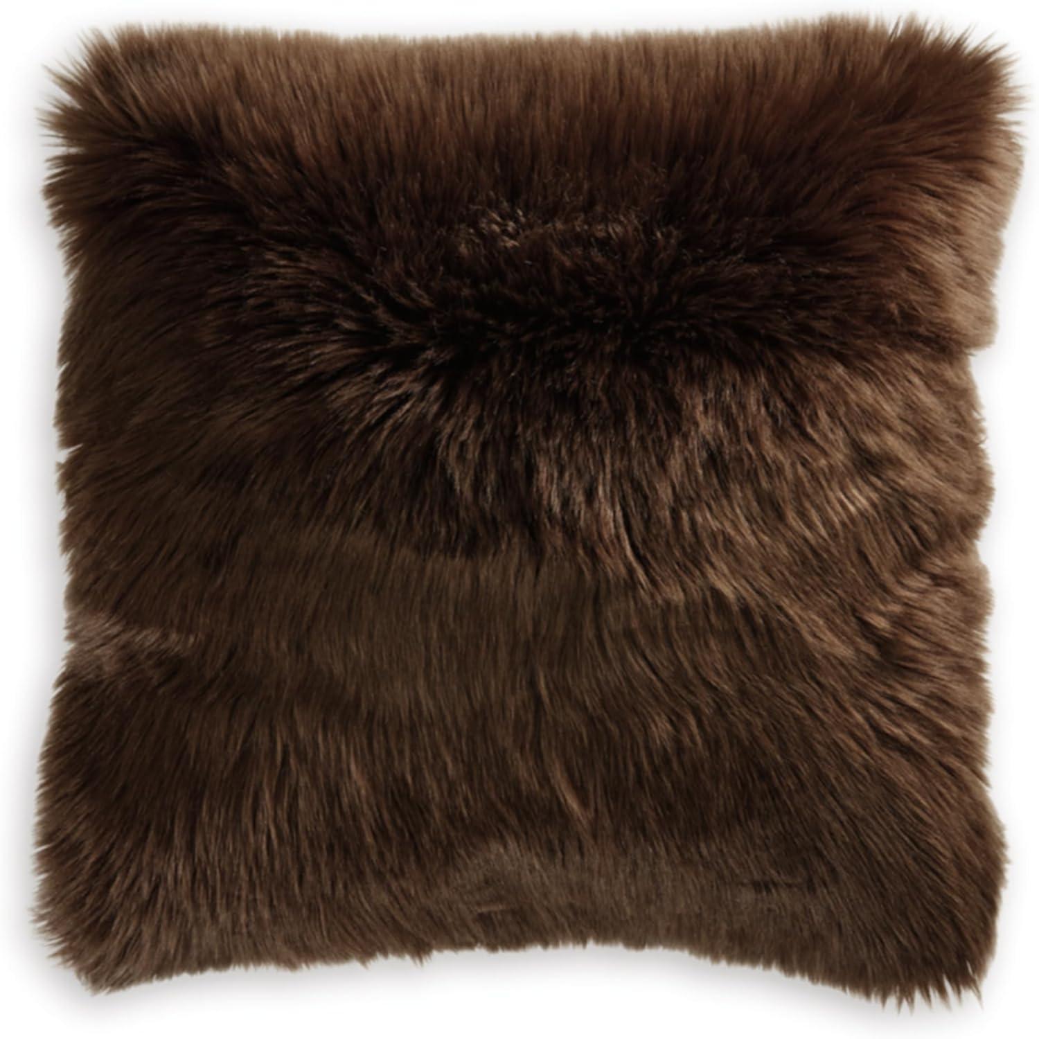 Signature Design by Ashley Bellethrone Contemporary 20x20 Inches Faux Fur Throw Pillow with Zipper Closure, Dark Brown