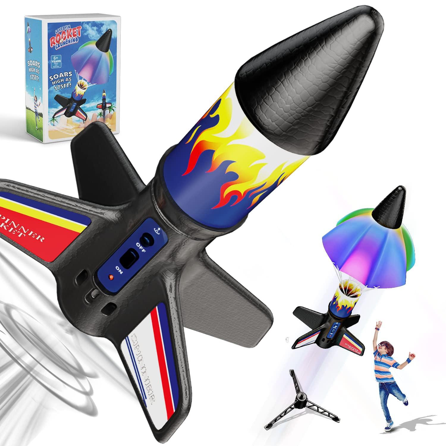 JEEXI Original Rocket Launcher for Kids - Outdoor Toys Electric Flying Motorized Rocket with Parachute Safely Land, STEM Spaceship Launch up to 200 ft Birthday Gifts for Boys