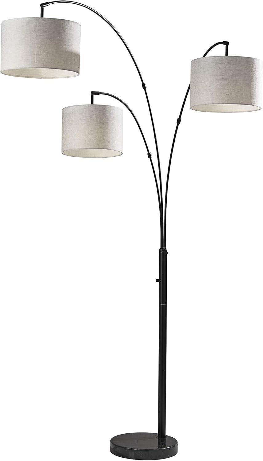 Modern Farmhouse Black Metal 3-Arm Arc Floor Lamp with Taupe Shade