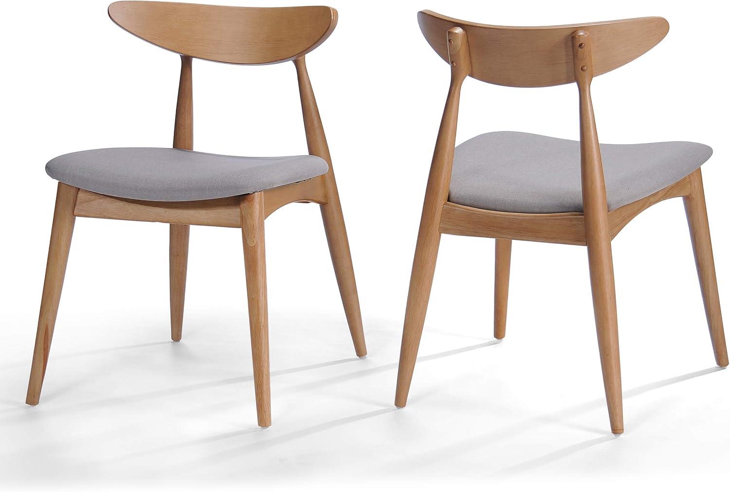 Christopher Knight Home Barron Mid Century Modern Rubberwood Fabric Upholstered Dining Chairs (Set of 2), Beige/Natural Oak