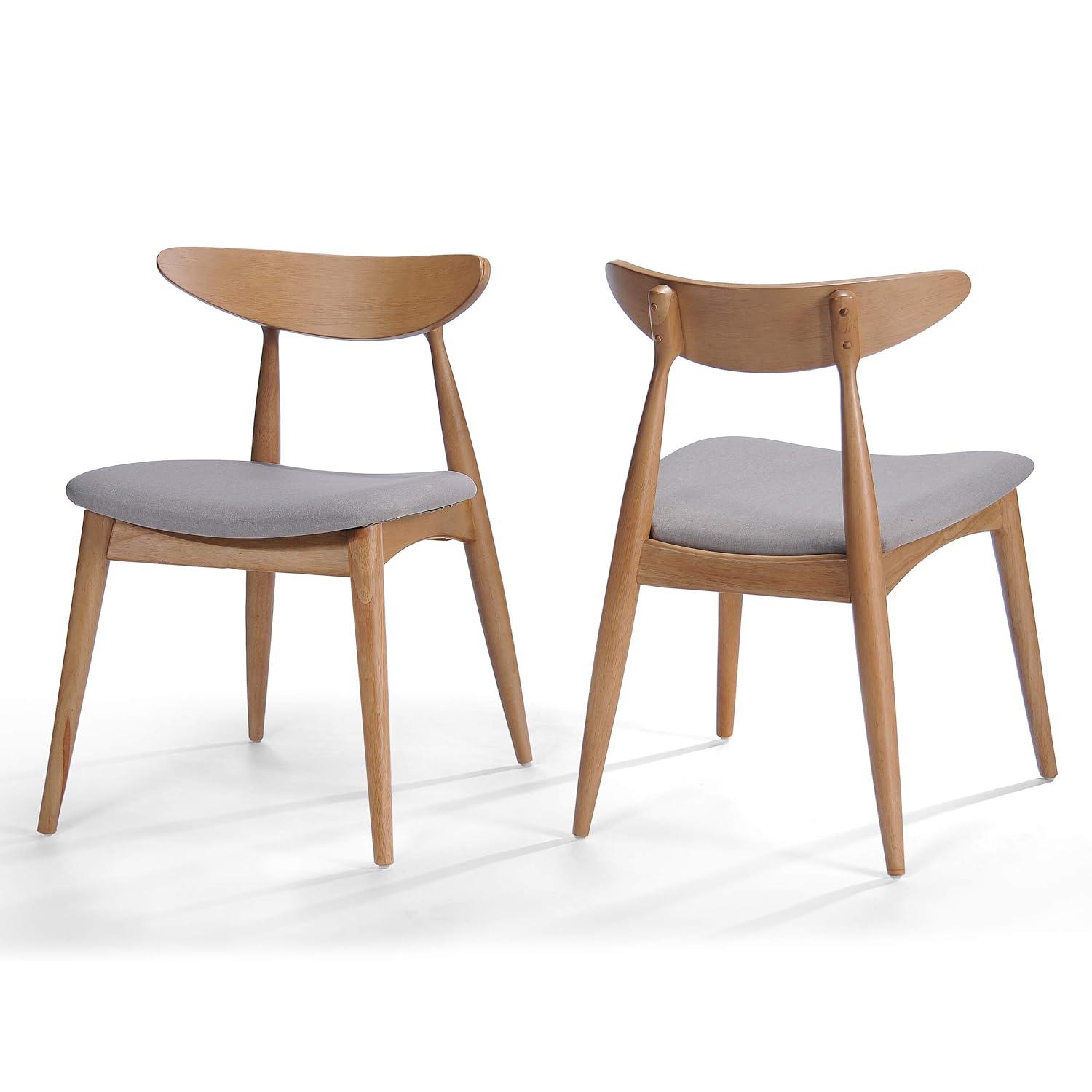 Christopher Knight Home Barron Mid Century Modern Rubberwood Fabric Upholstered Dining Chairs (Set of 2), Beige/Natural Oak