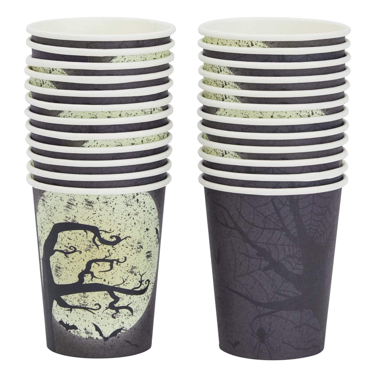 Blue Panda 144 Pieces Full Moon Halloween Party Supplies, Paper Plates, Napkins, Cups, Cutlery for Spooky Gatherings (Serves 24)