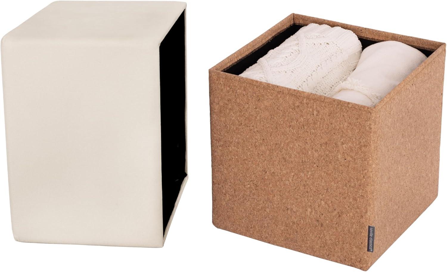 Cream and Cork 15" Cube Storage Ottoman with Cushioned Seat